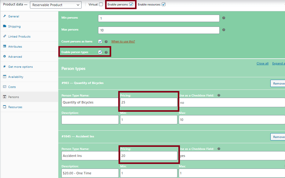 person types pricing