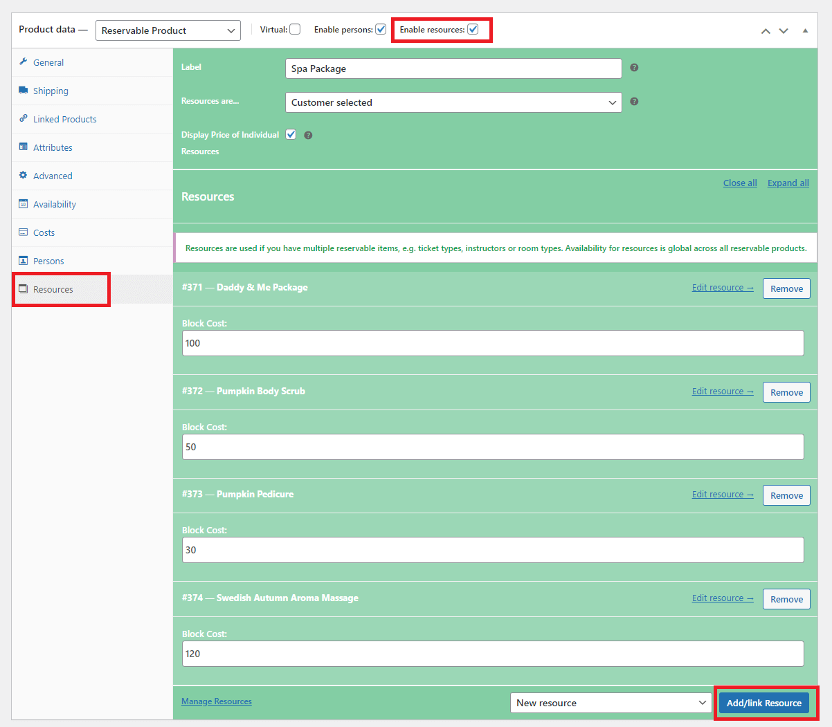 ARB Salon Booking Resources Settings