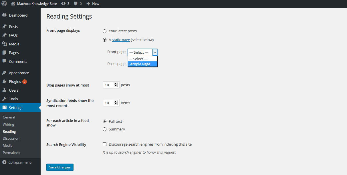Front Page Setup – Maxhost Docs
