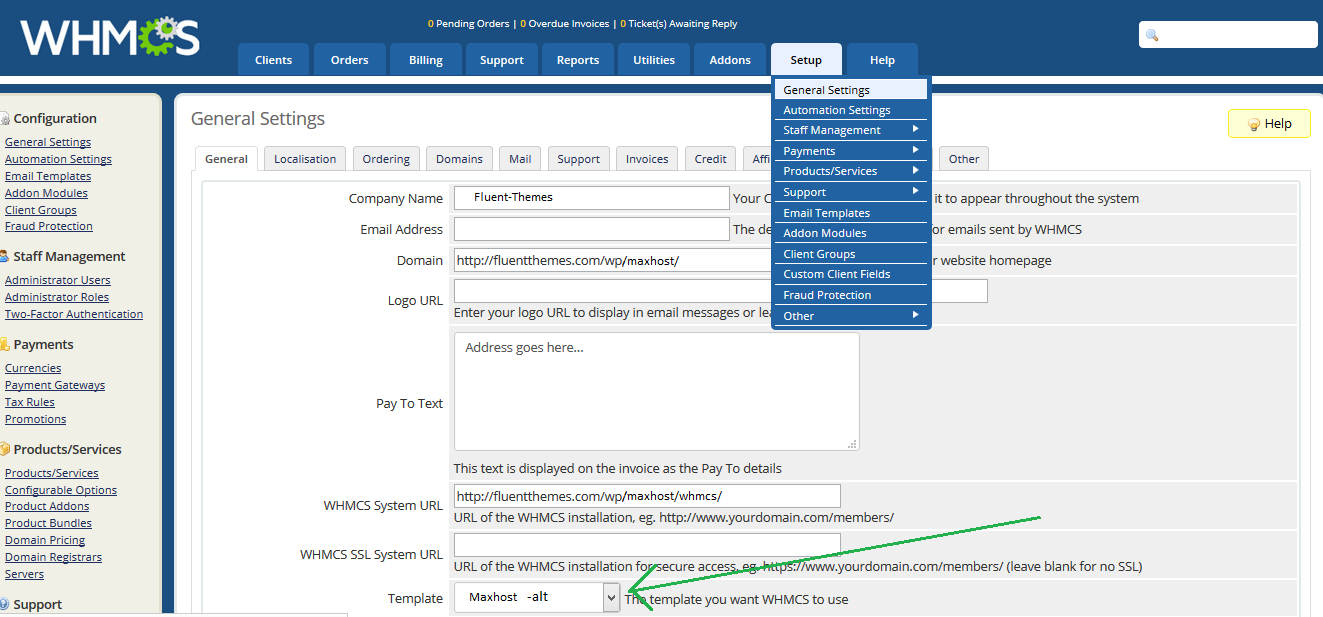 Activate Maxhost WHMCS template