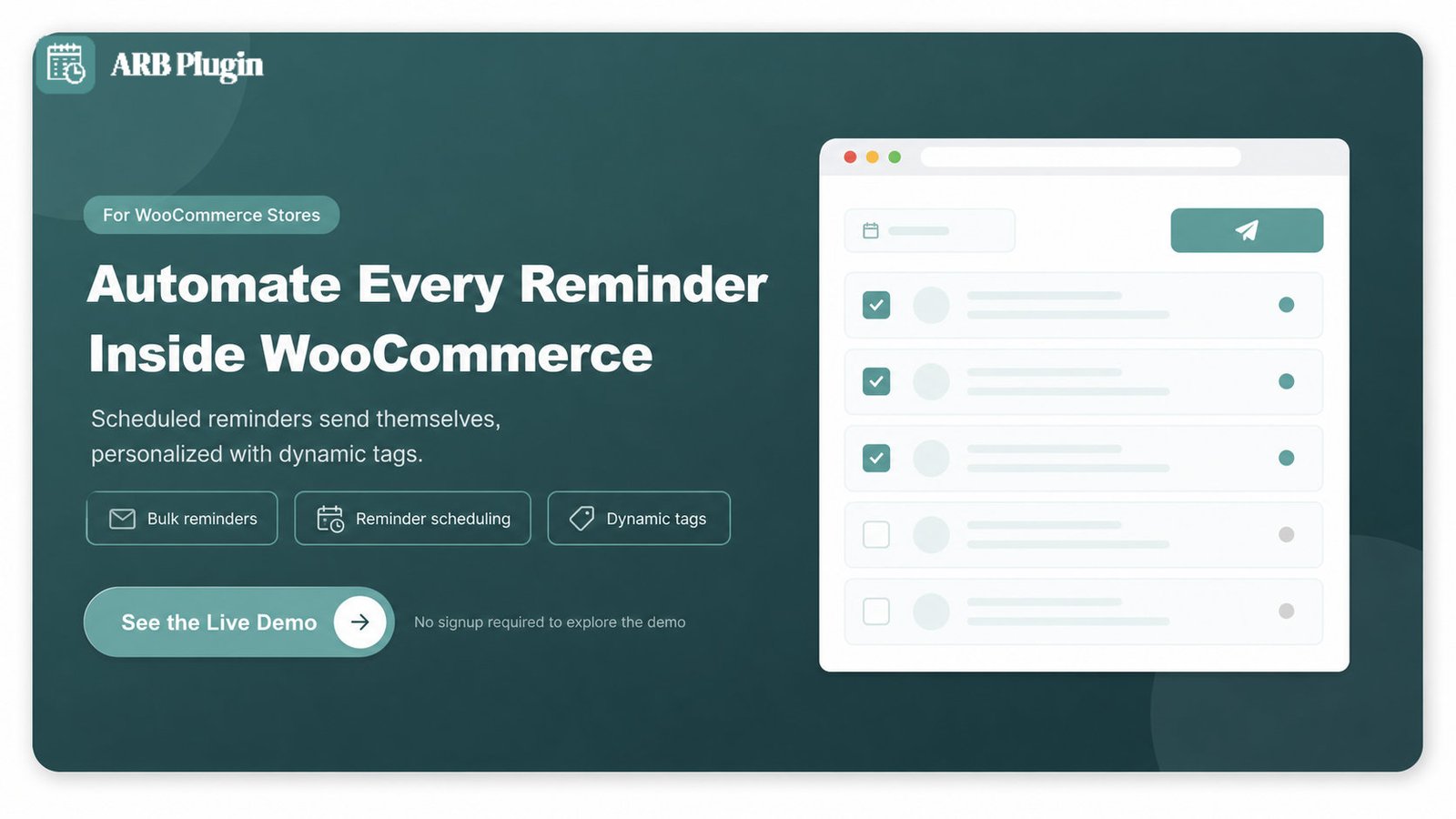 See the live ARB demo: automate WooCommerce appointment reminders with scheduling, bulk sends, and dynamic tags