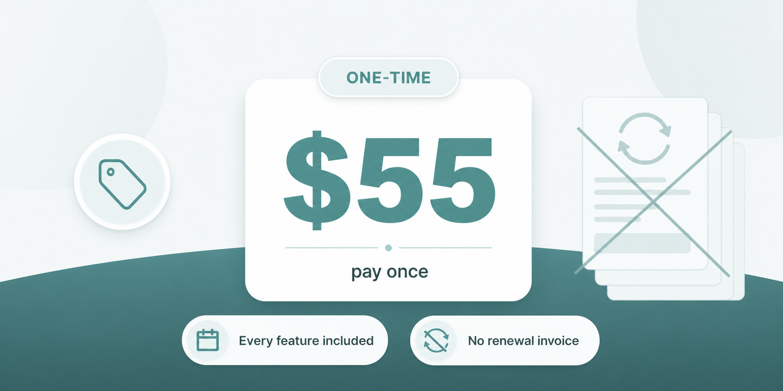 ARB pricing hero: pay 55 dollars once for every booking feature, with no yearly renewal