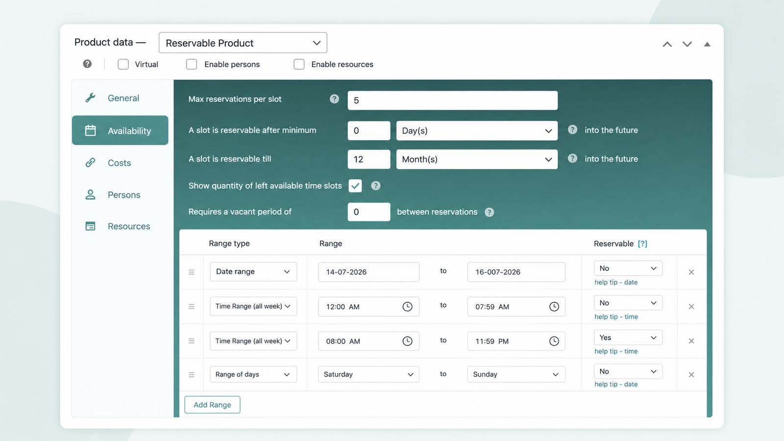 Max Reservations per Slot capacity field preventing double-bookings