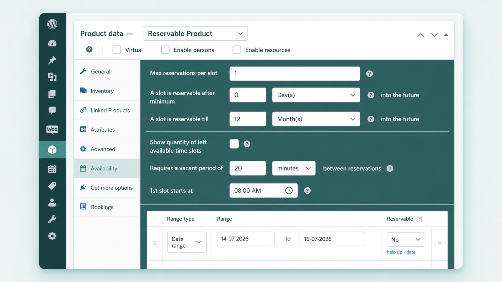 Vacant period and lead time fields spacing out bookings