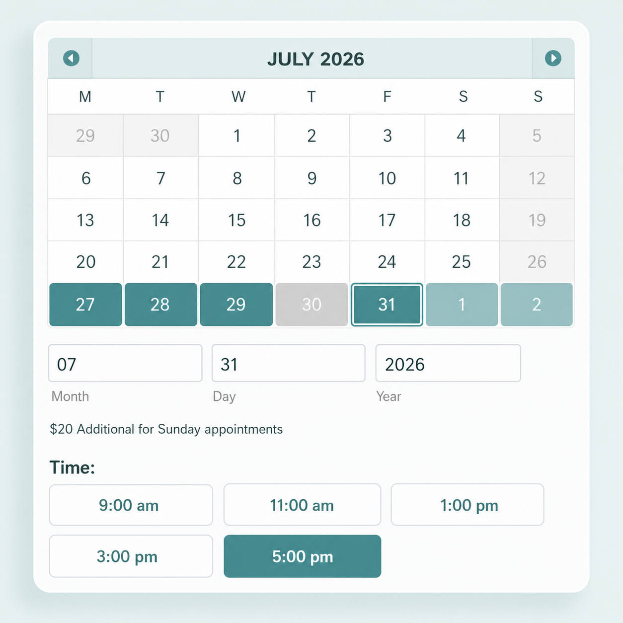WooCommerce availability calendar marking bookable dates apart from booked ones