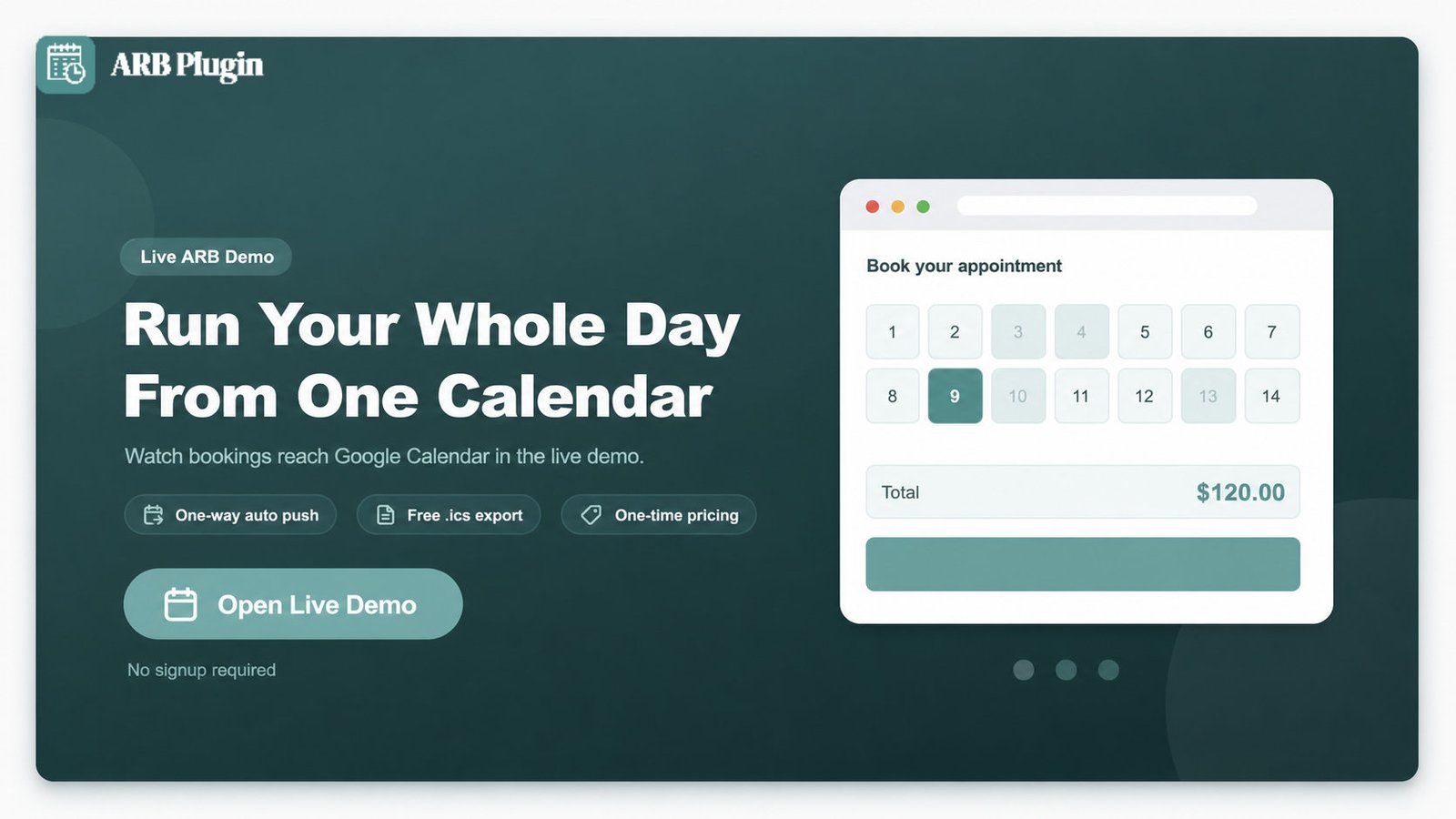 Open the live ARB demo to see WooCommerce bookings sync to Google Calendar