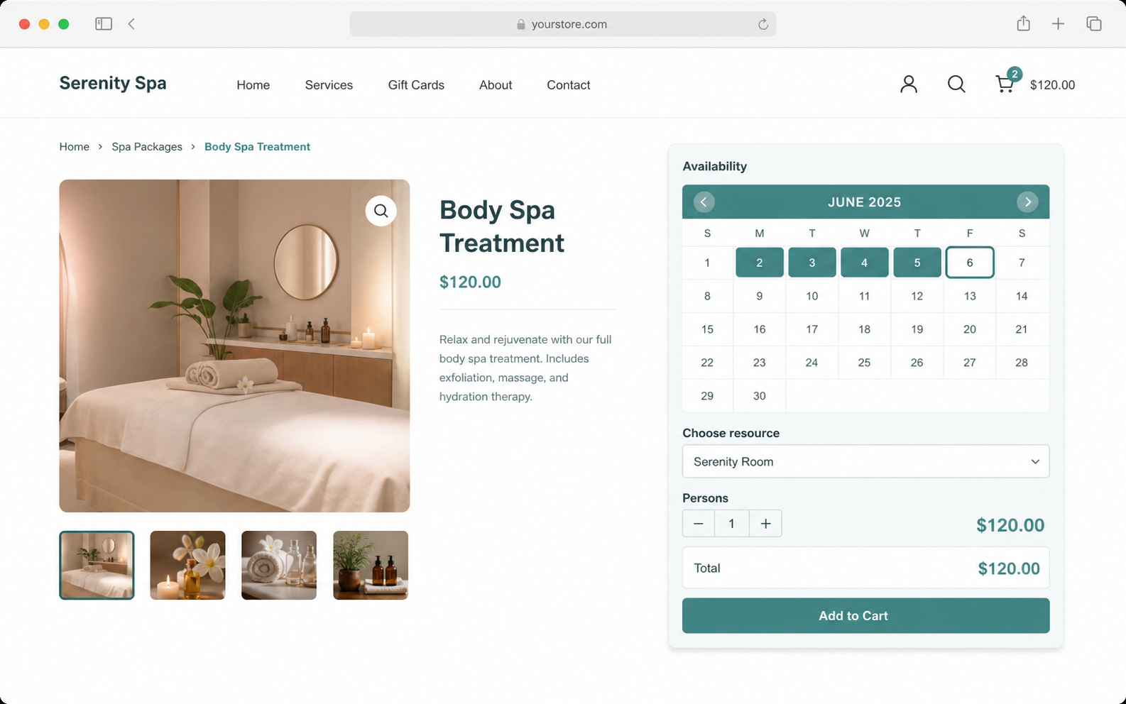 ARB front-end WooCommerce booking form with a resource dropdown, availability calendar, and live price total