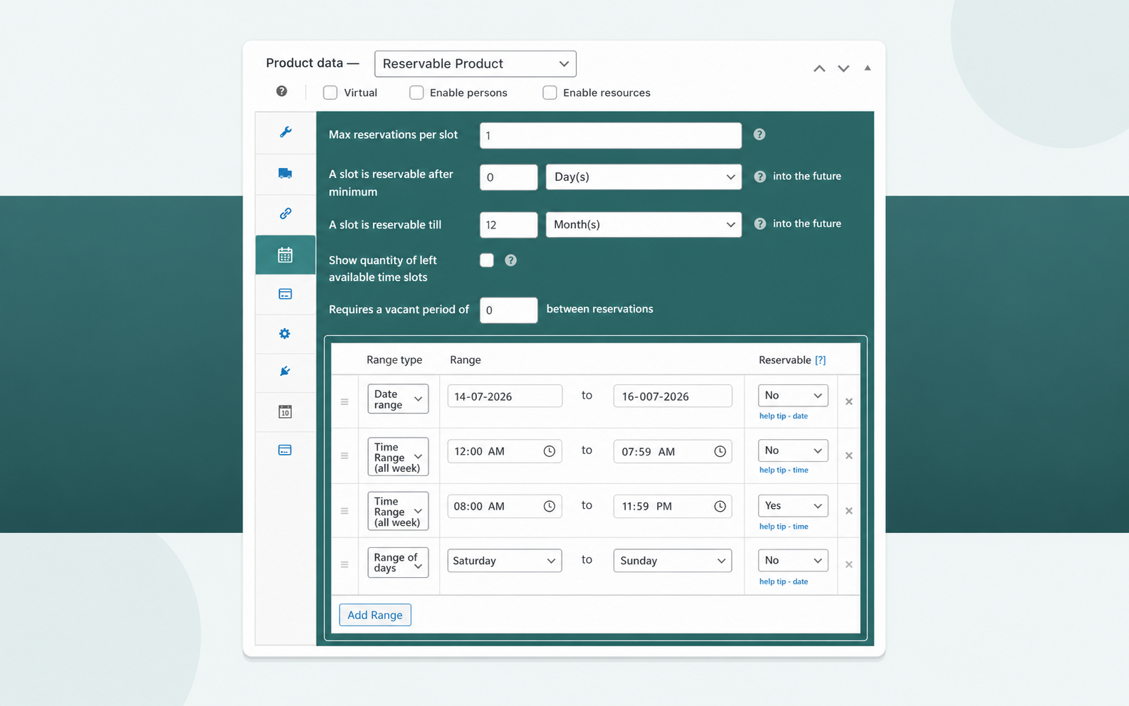 ARB Availability tab setting a vacant buffer period and Max Reservations per Slot between rentals