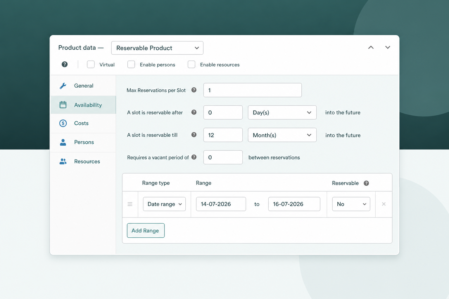 ARB Availability tab capping each appointment slot at one patient with buffer and lead time