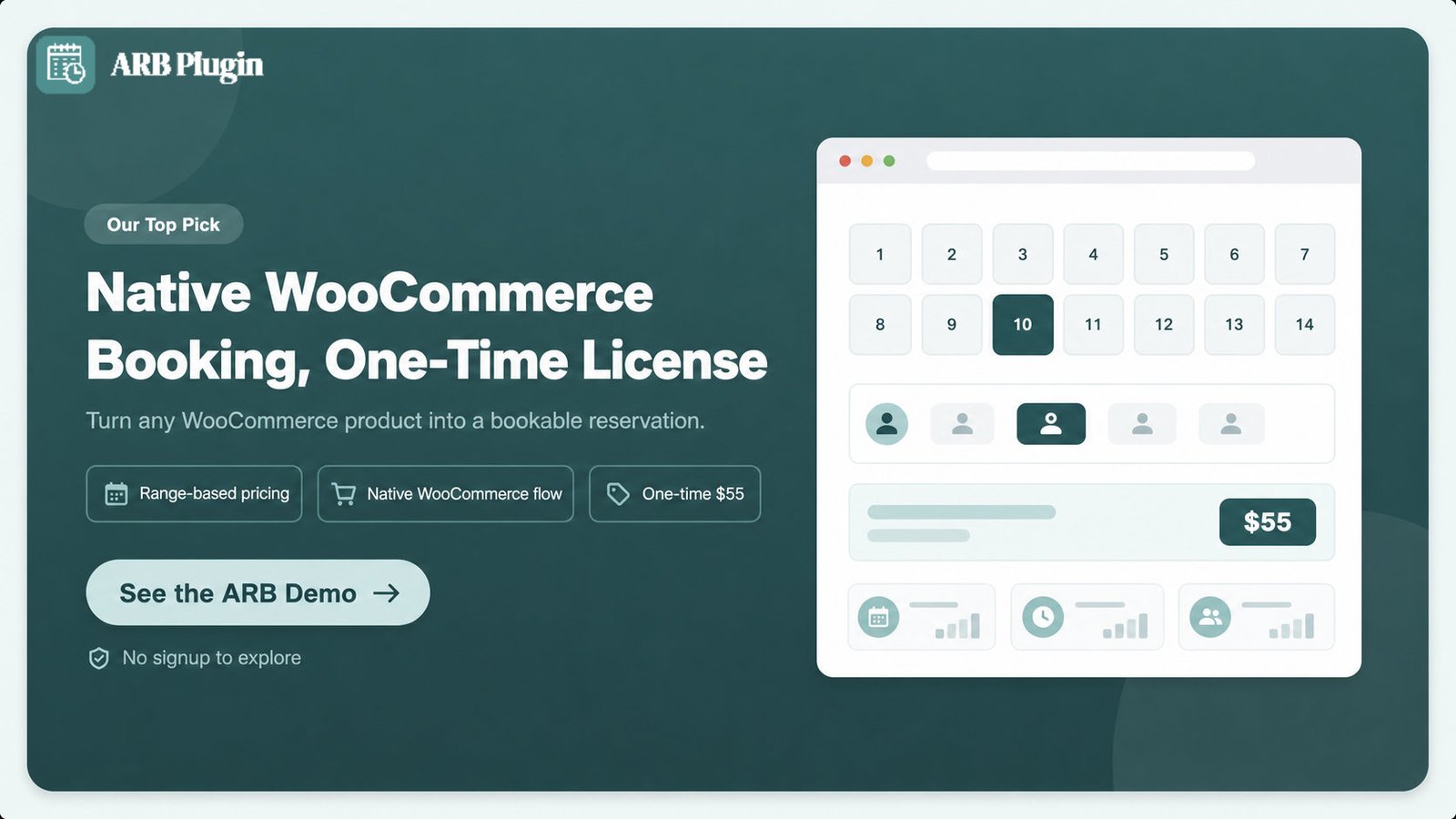 See the ARB live demo: native WooCommerce booking with range pricing on a one-time license