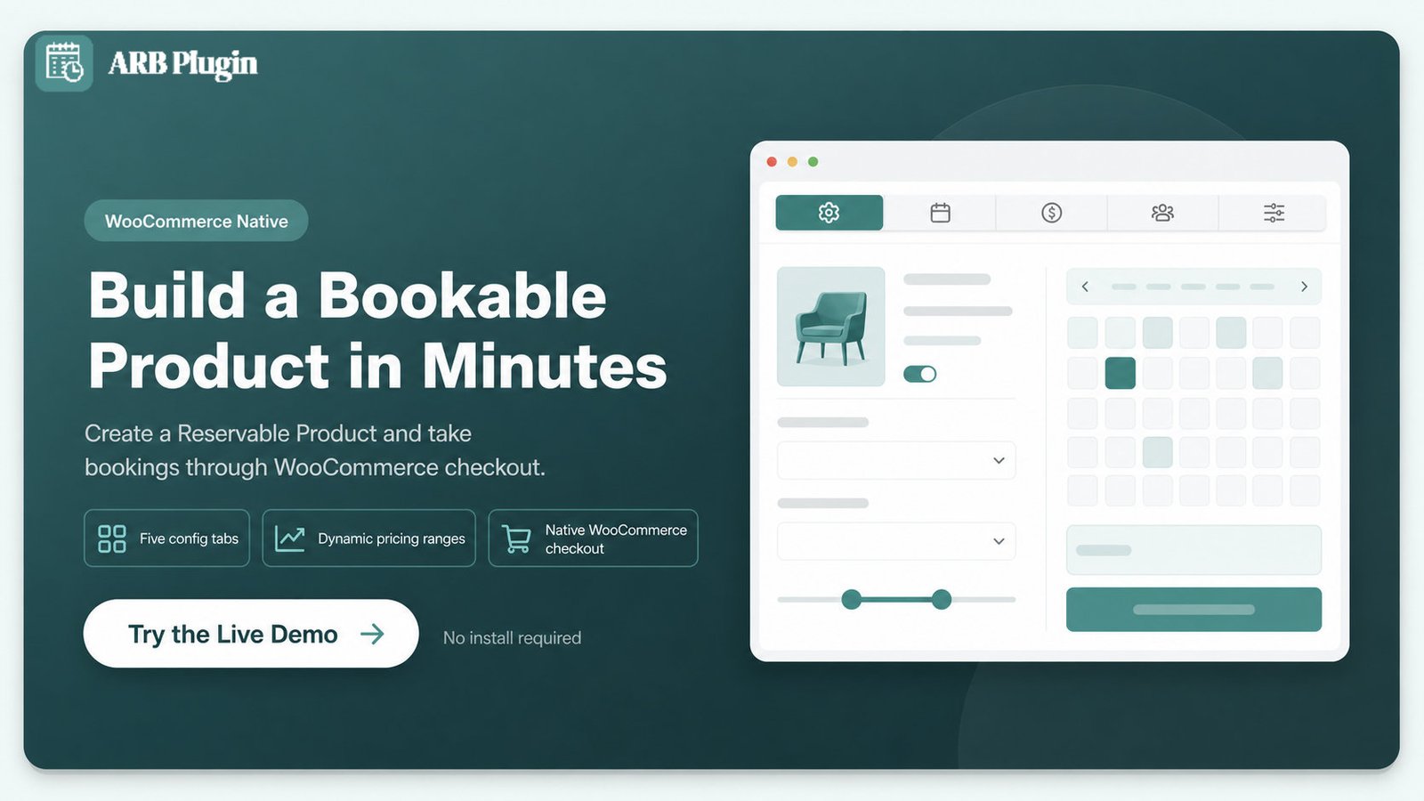 Try the ARB live demo to build a Reservable Product and take bookings through WooCommerce checkout