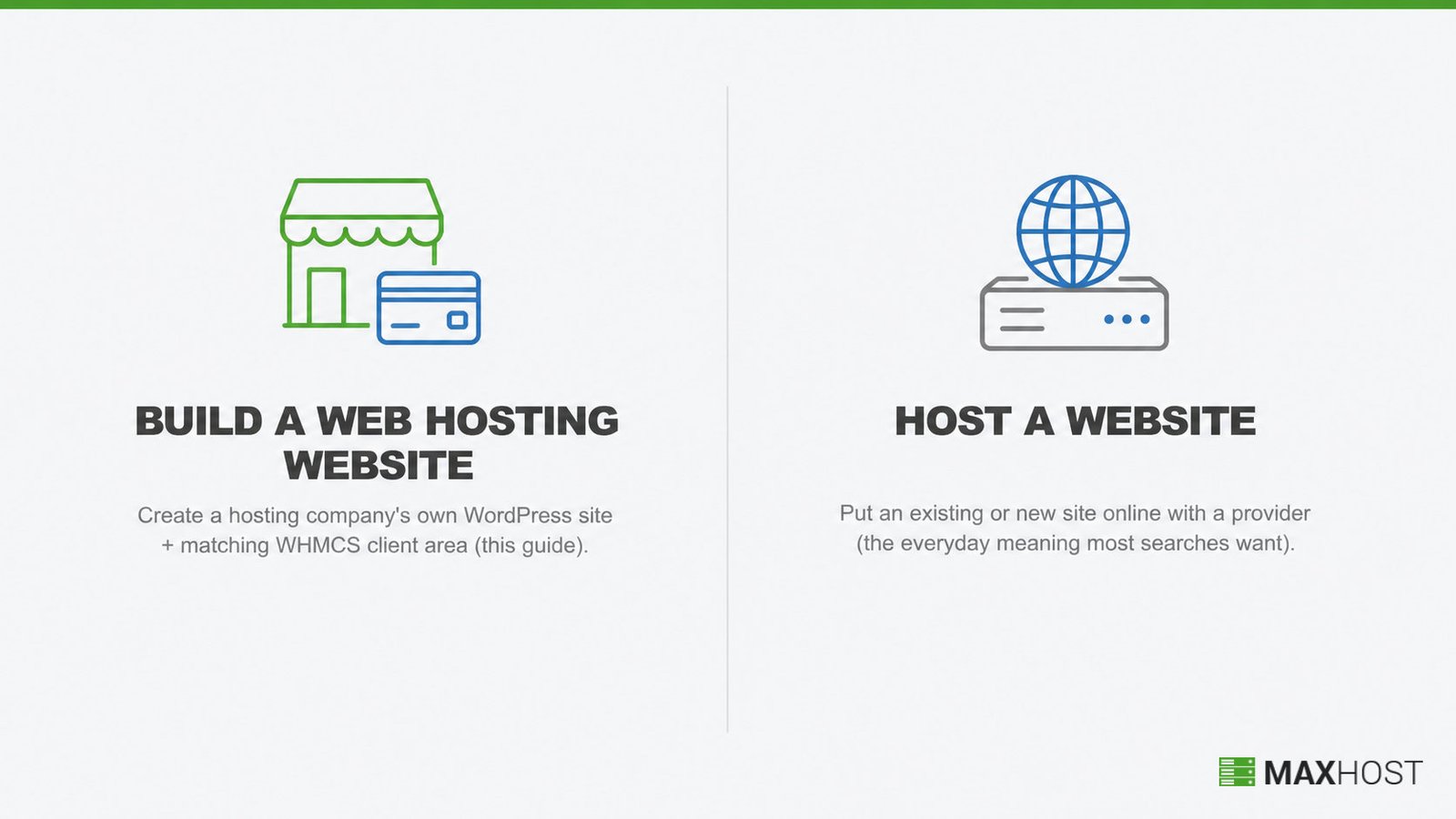 Building a web hosting website vs hosting a website: two different goals side by side