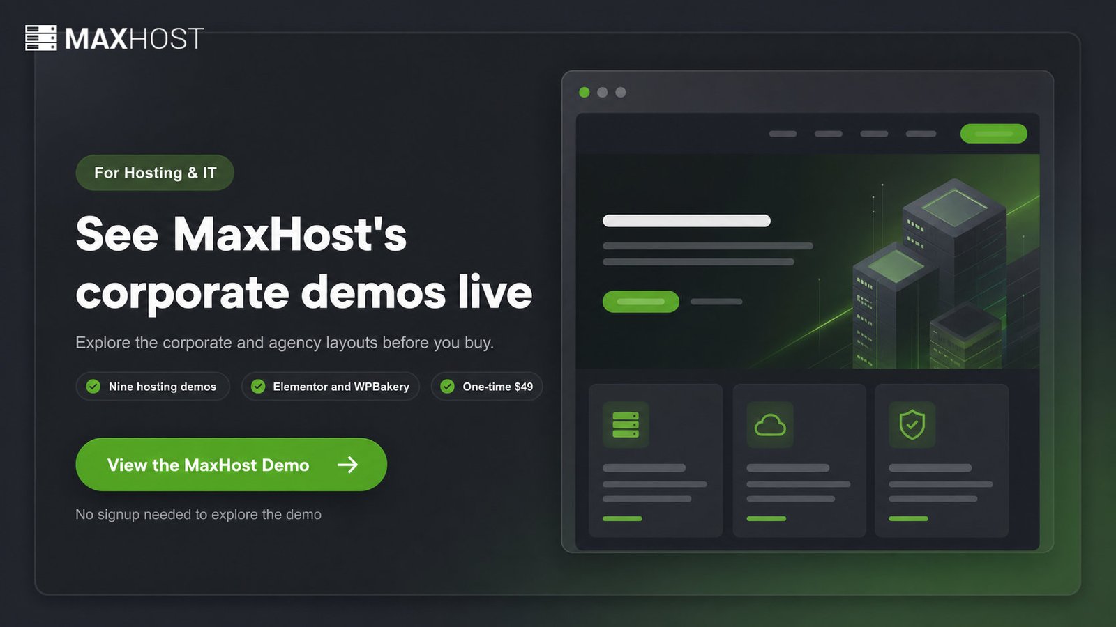 View the MaxHost demo to explore its corporate and agency WordPress layouts