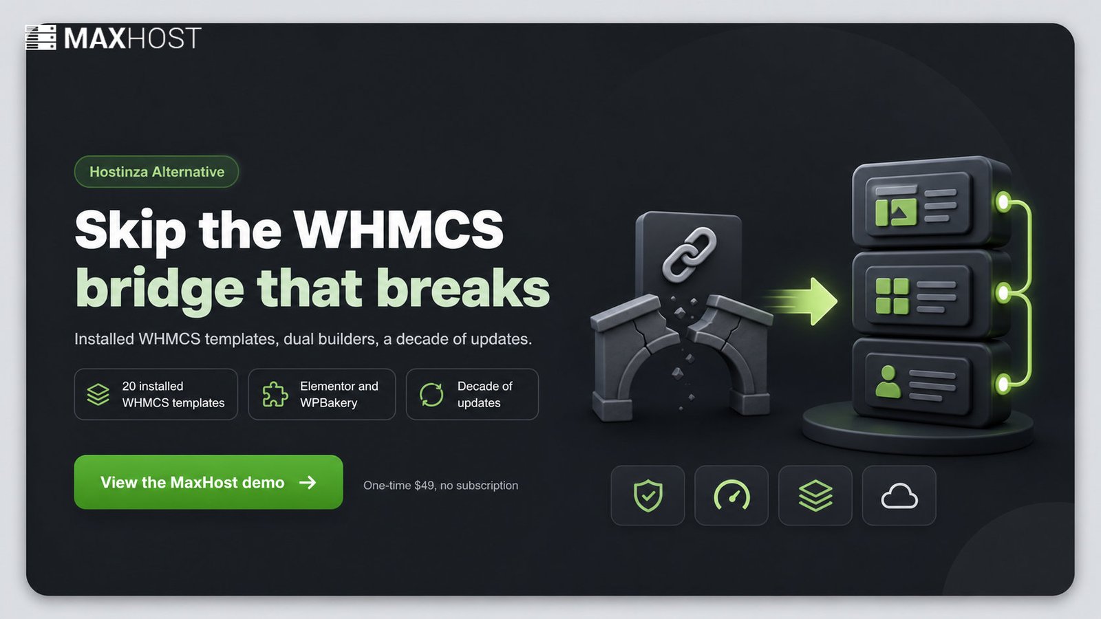 Switch from Hostinza to MaxHost: installed WHMCS templates and dual builders, no bridge to break