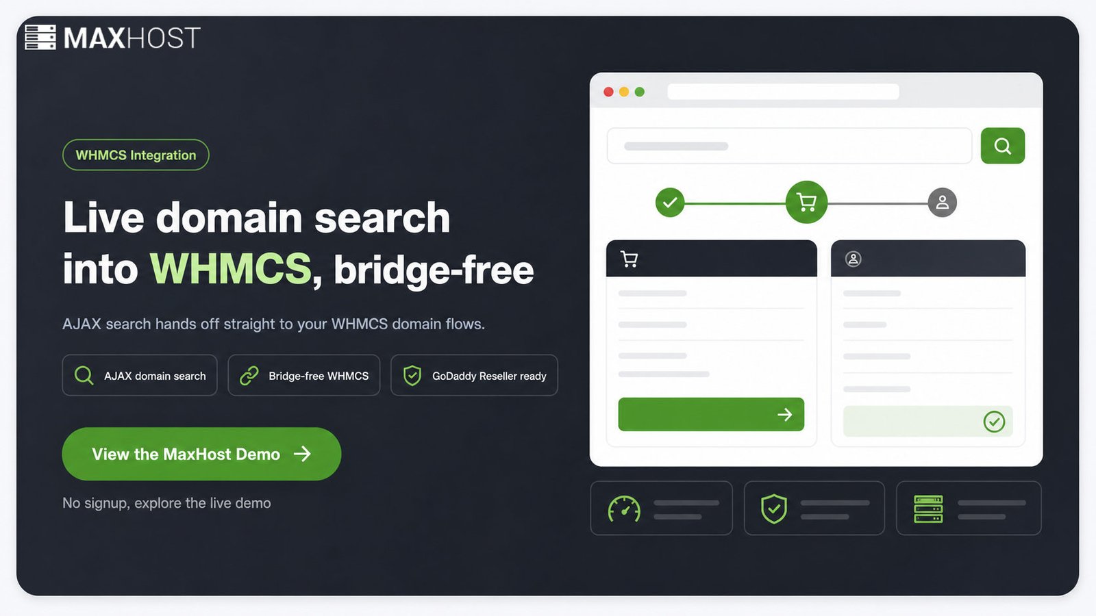 View the MaxHost demo: AJAX domain search that hands off to WHMCS, bridge-free
