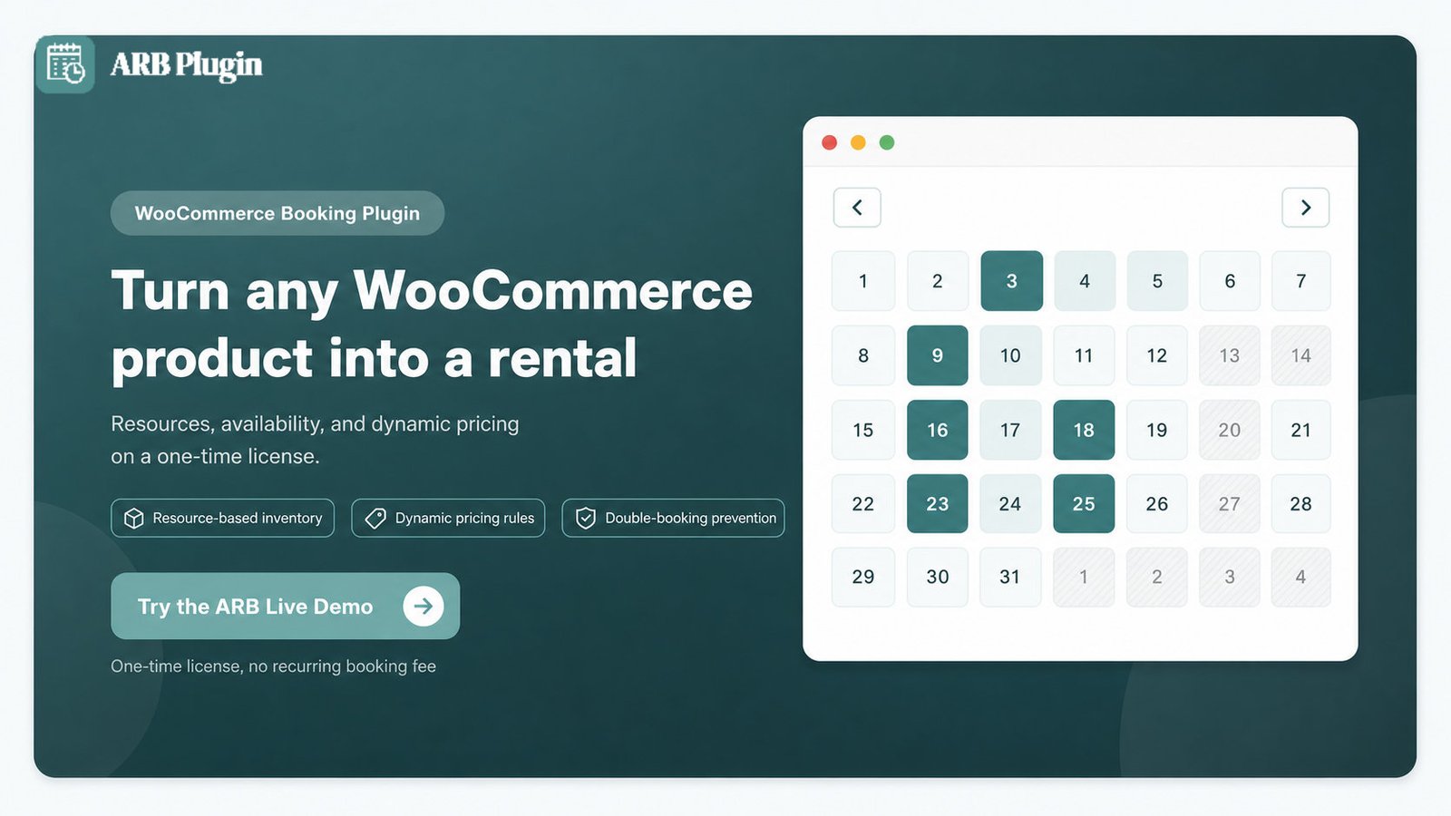 Try the ARB live demo: turn any WooCommerce product into a bookable rental with resources and dynamic pricing