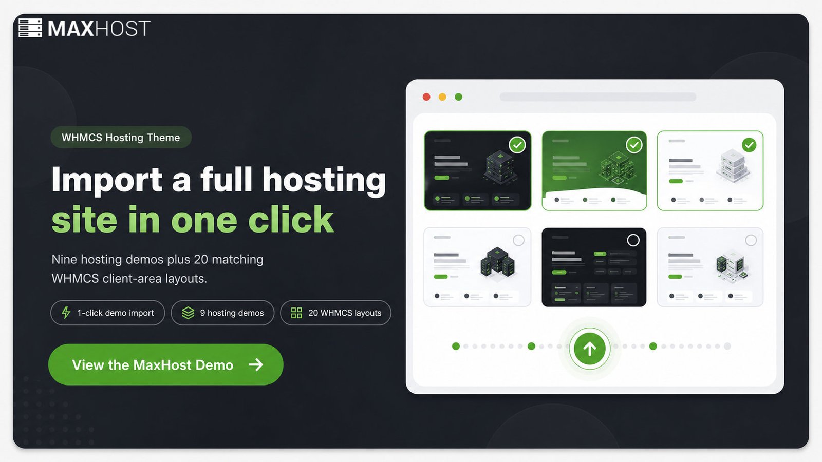 View the MaxHost demo: import a full hosting site and matching WHMCS client-area layouts in one click