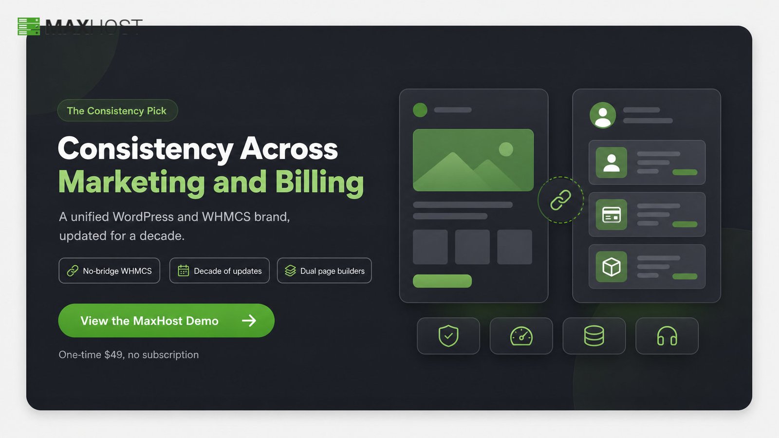 MaxHost verdict: consistent WordPress and WHMCS branding backed by a decade of updates, see the demo