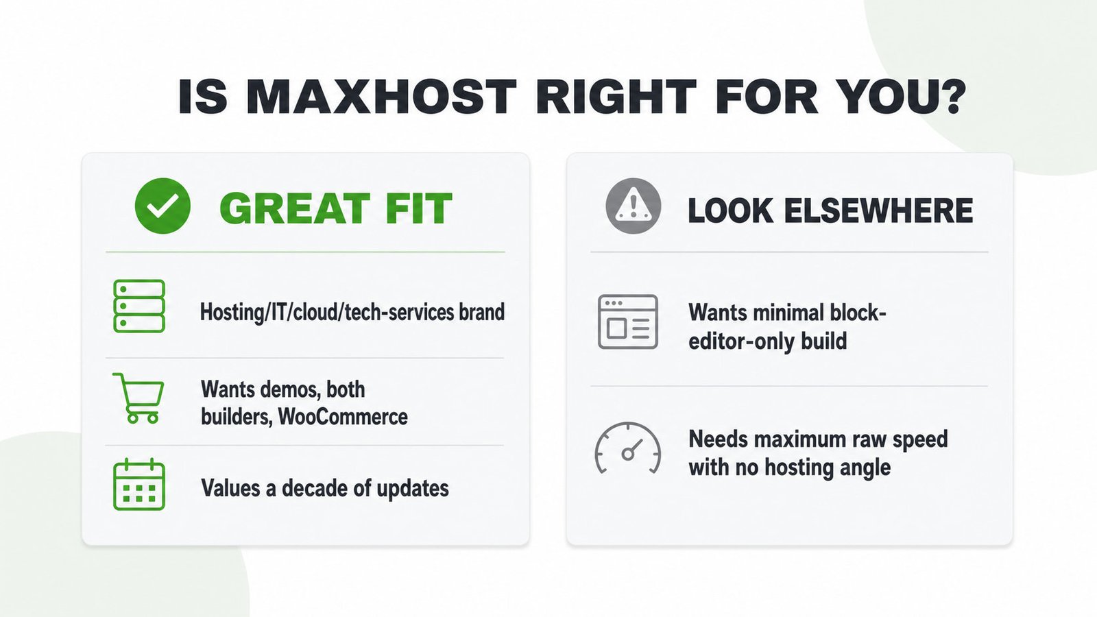 Where MaxHost fits: strong for hosting and IT brands, weaker for minimal high-speed sites