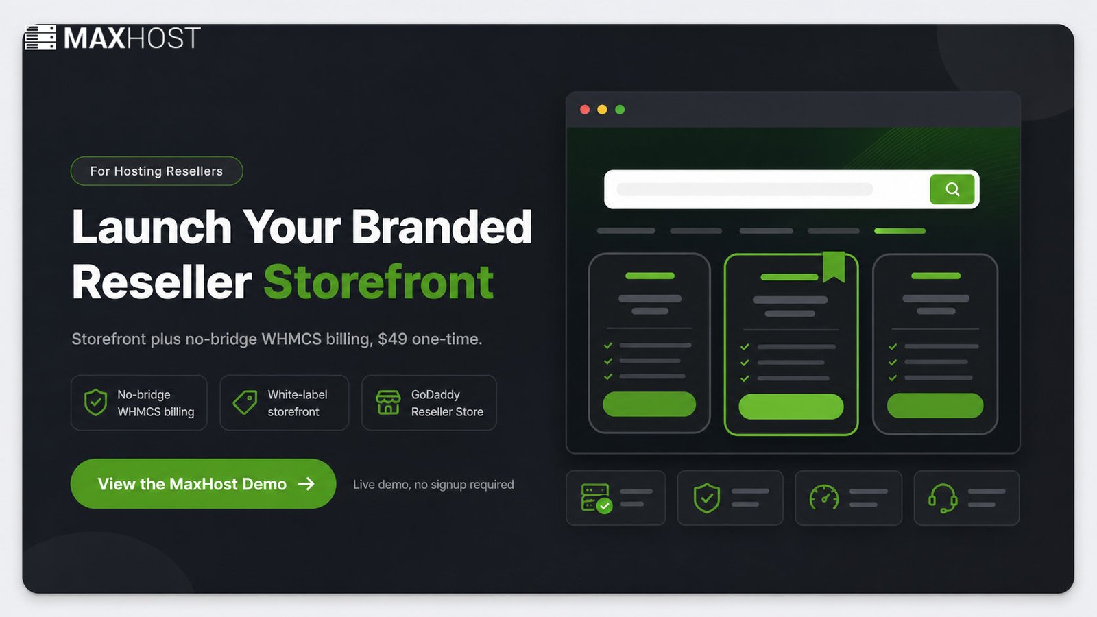 View the MaxHost demo: launch a branded reseller storefront with no-bridge WHMCS billing