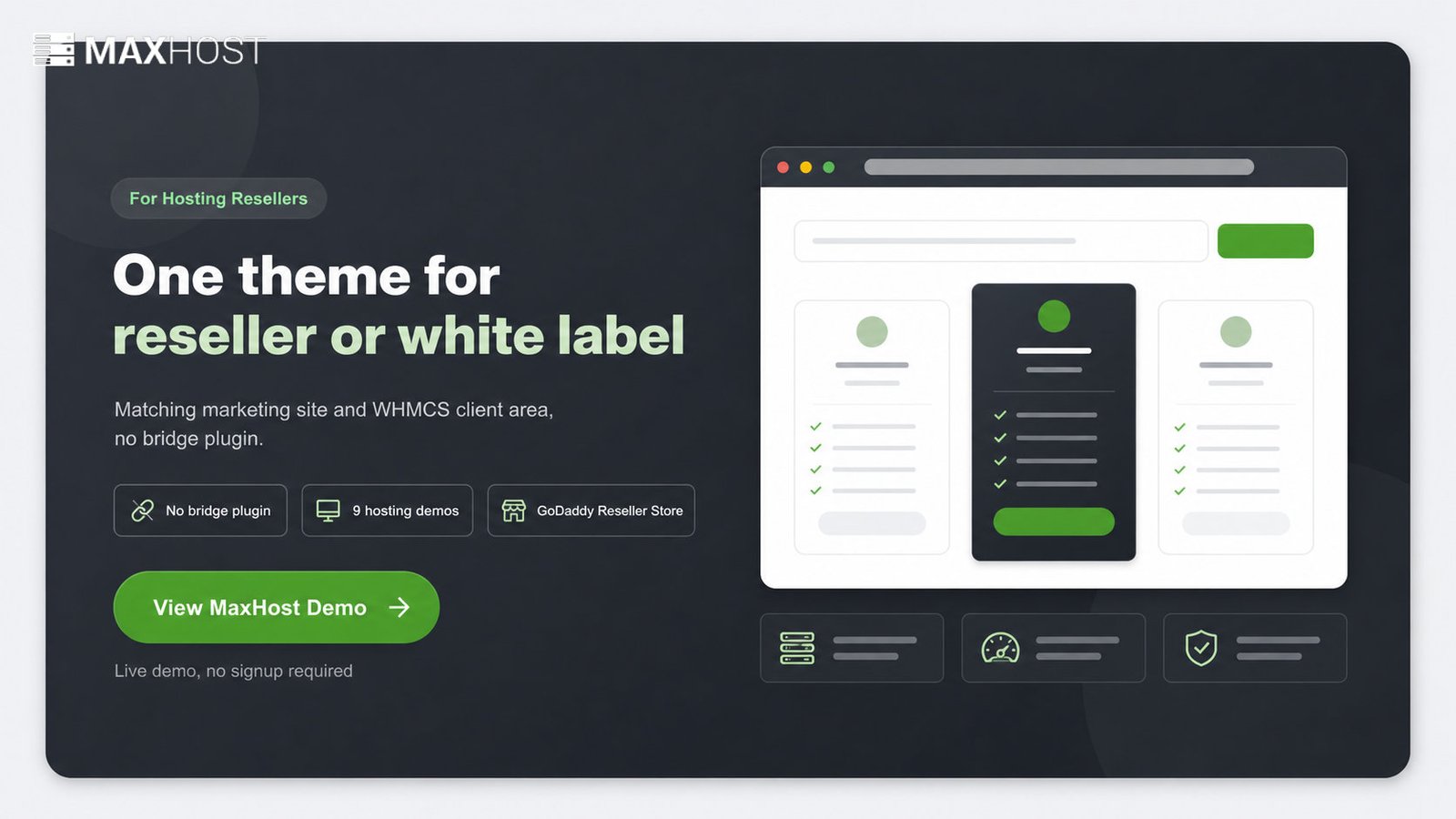 View the MaxHost demo, one WordPress and WHMCS theme for reseller and white label hosting businesses