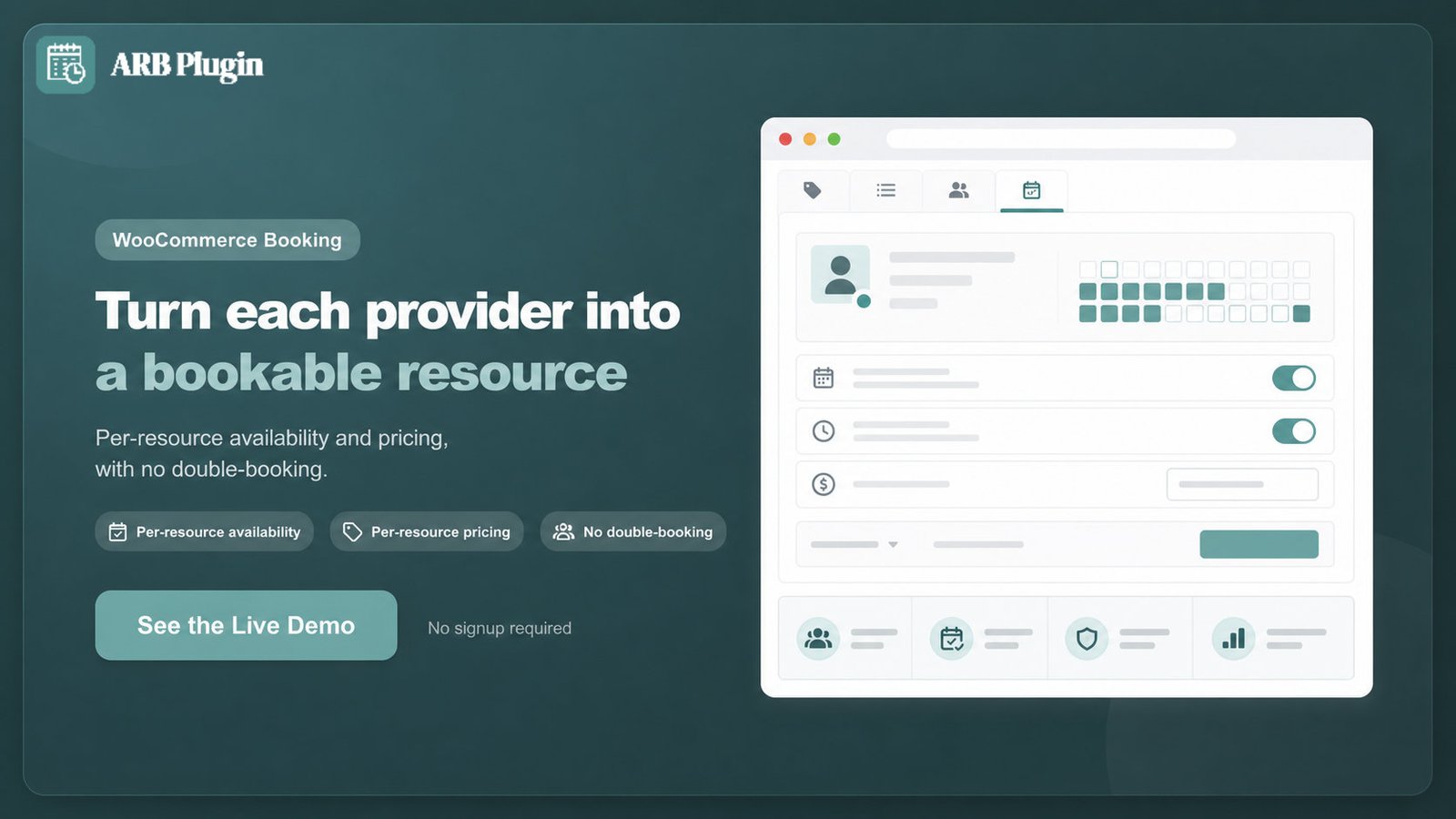 See the ARB live demo: turn each provider into a bookable resource with its own availability