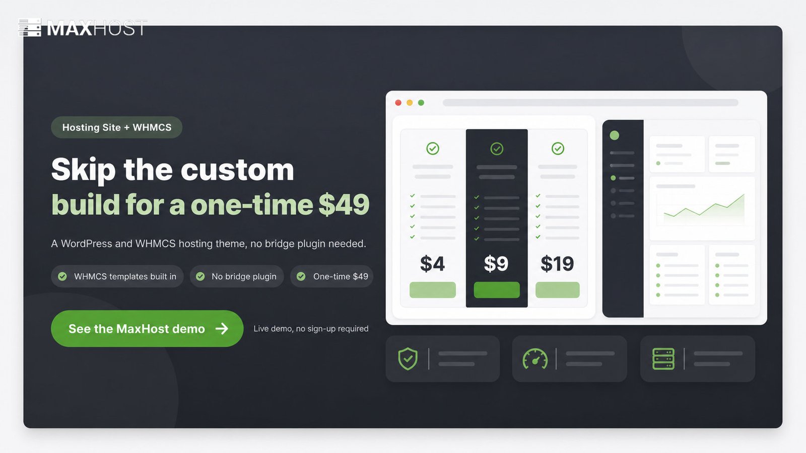 See the MaxHost demo: a one-time $49 WordPress and WHMCS hosting theme with bundled client-area templates
