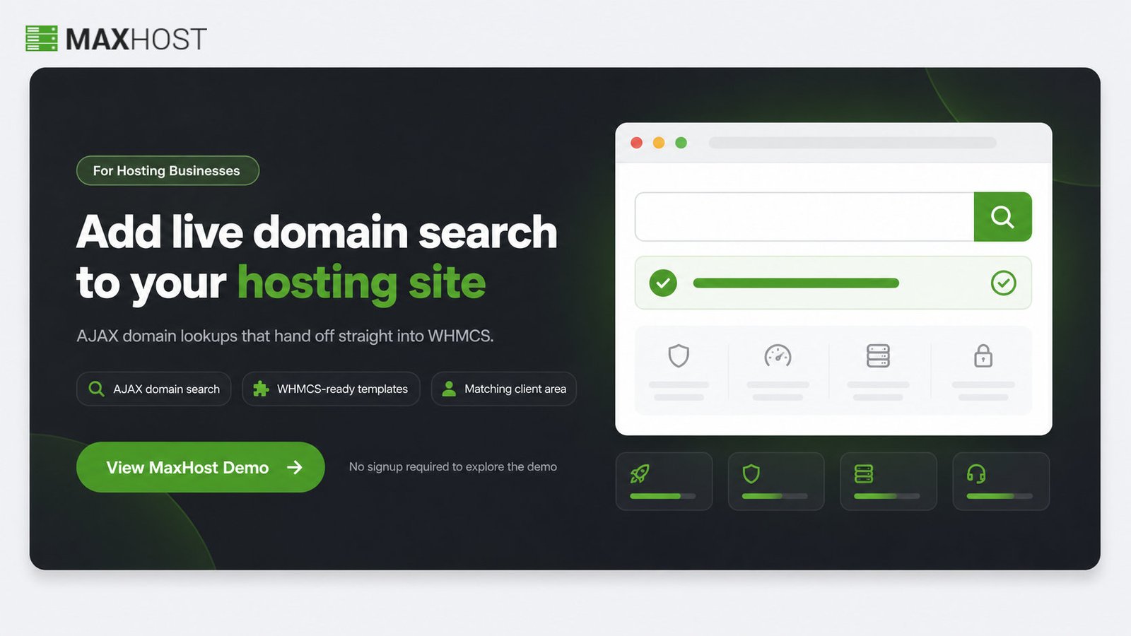 View the MaxHost demo: add a live AJAX domain search to your WordPress hosting site