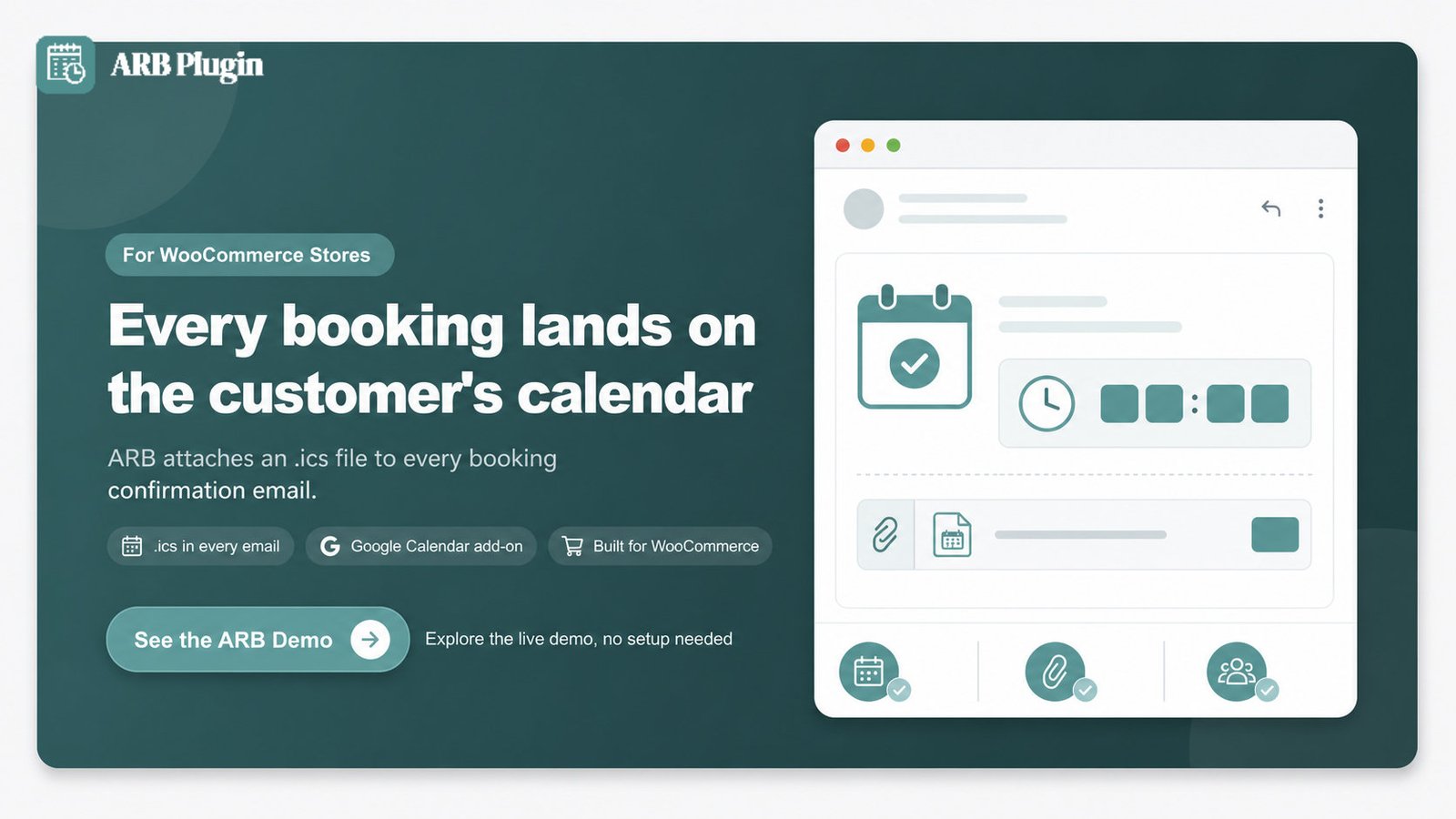 See ARB attach an .ics calendar file to every WooCommerce booking confirmation email