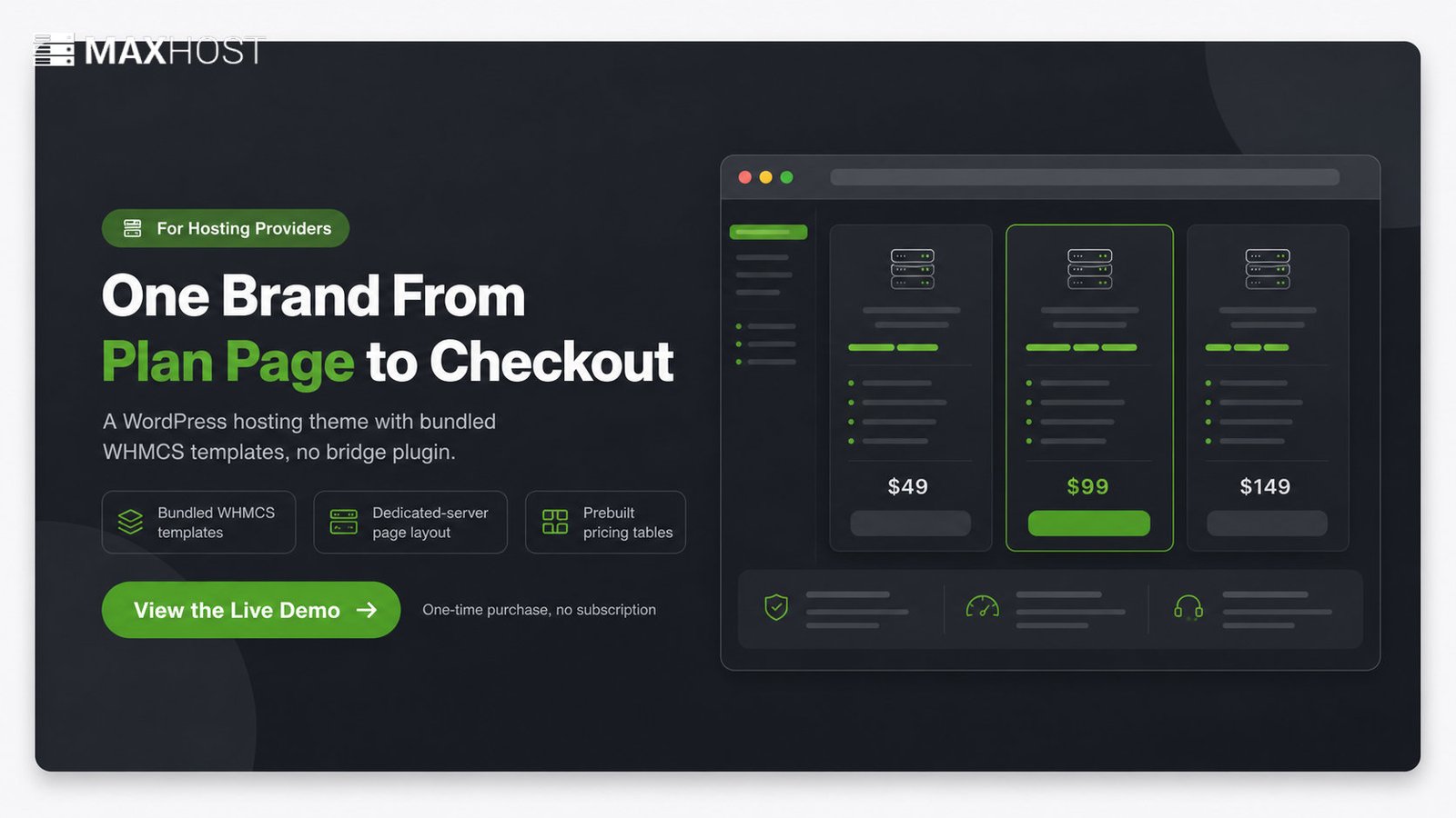 MaxHost: launch a dedicated hosting site with matching WordPress pages and WHMCS billing that look like one brand
