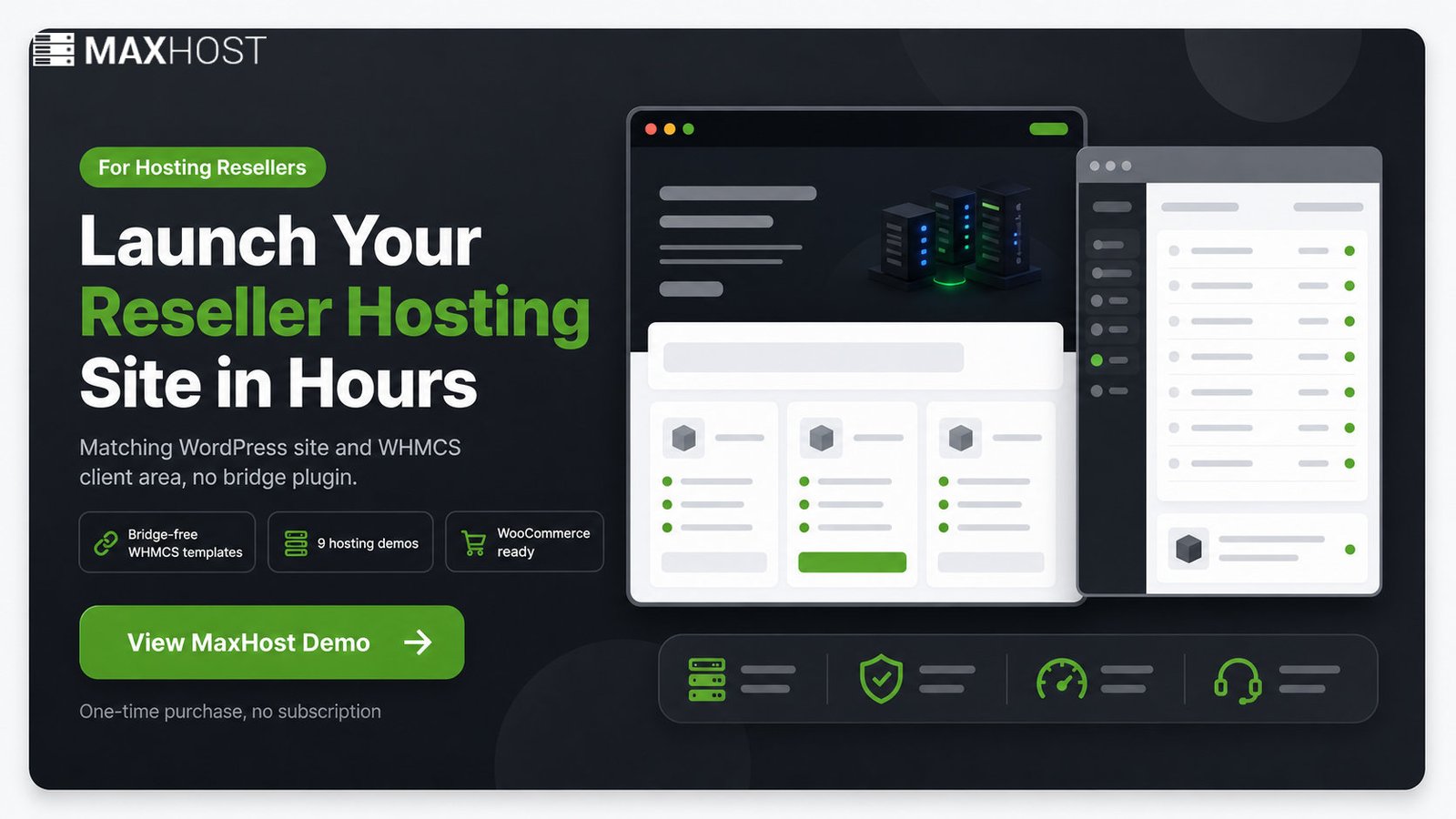 View the MaxHost demo: launch a branded reseller hosting site with a matching WHMCS client area