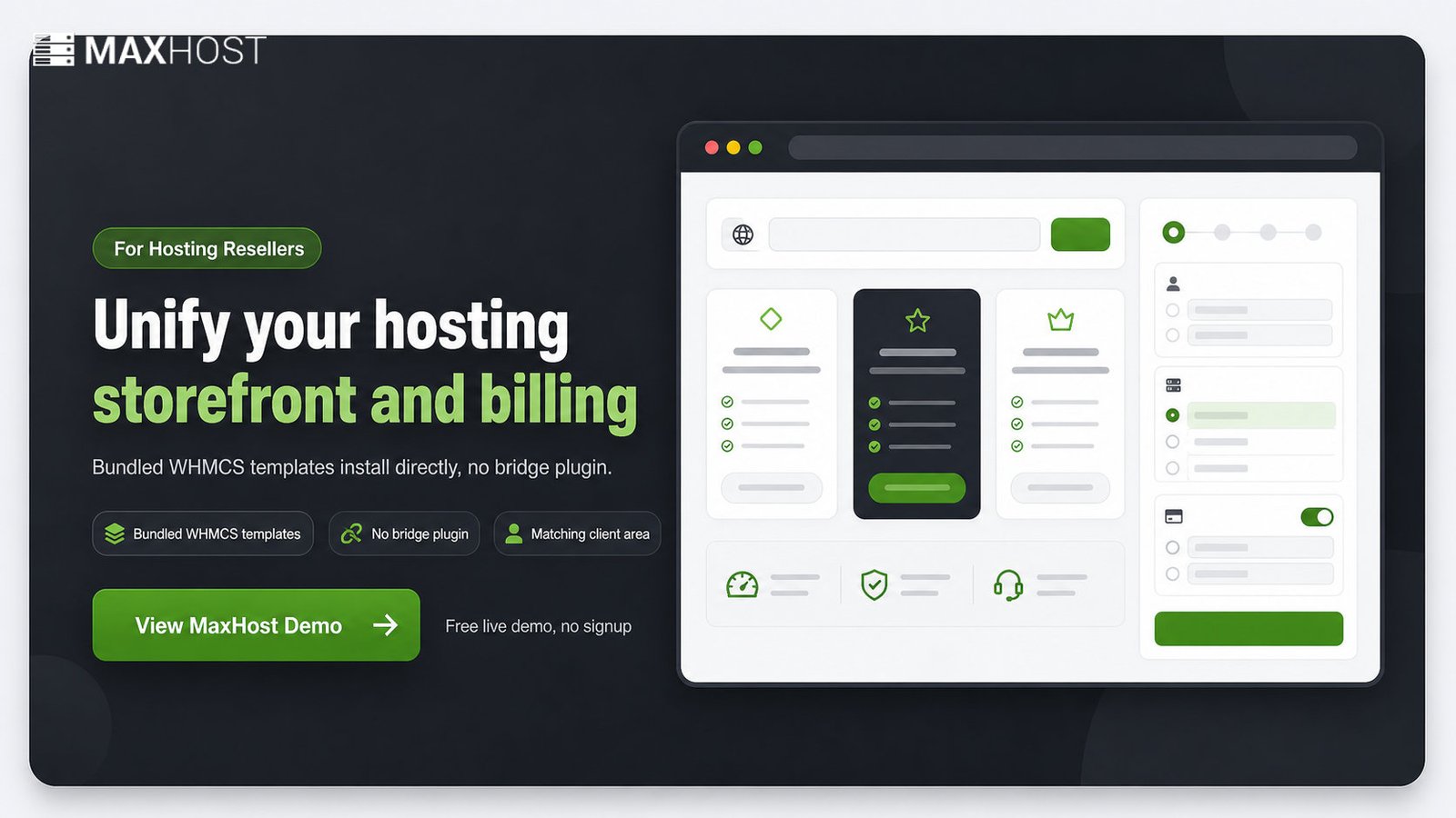 View the MaxHost demo: WHMCS theme that unifies your hosting storefront and client area