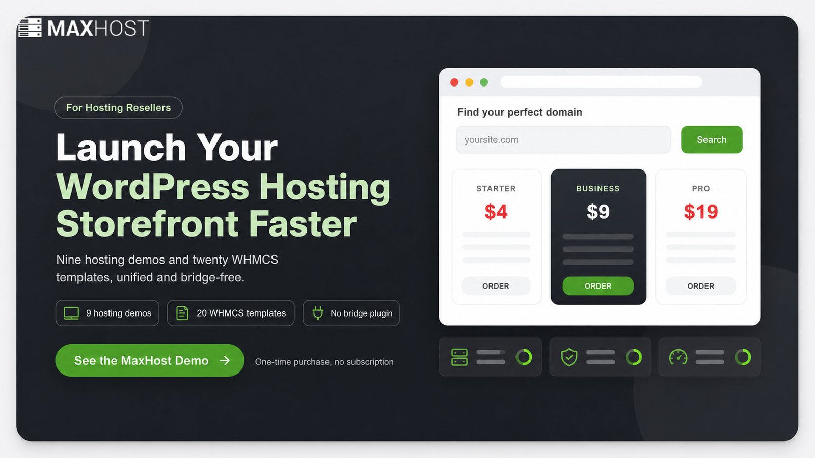 Launch a WordPress hosting storefront with MaxHost's nine demos and twenty matching WHMCS templates