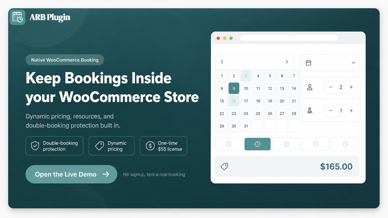 Open the ARB live demo: native WooCommerce booking with dynamic pricing and double-booking protection