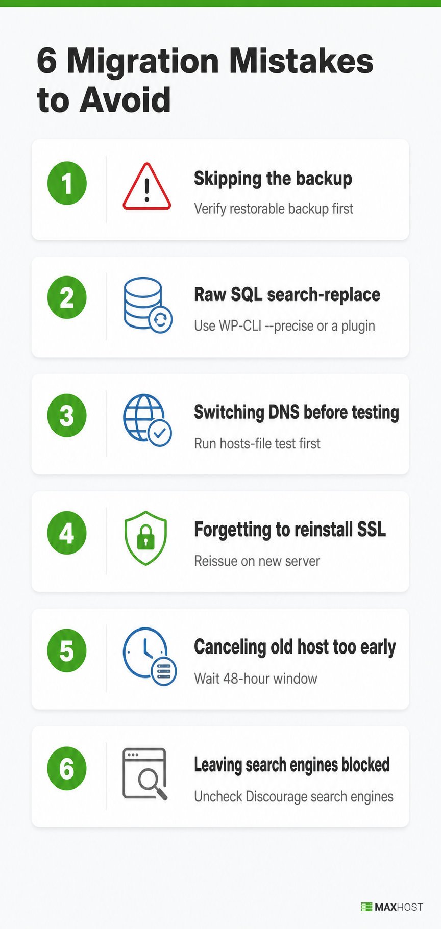Six common WordPress migration mistakes to avoid, from skipping backups to canceling the old host too early