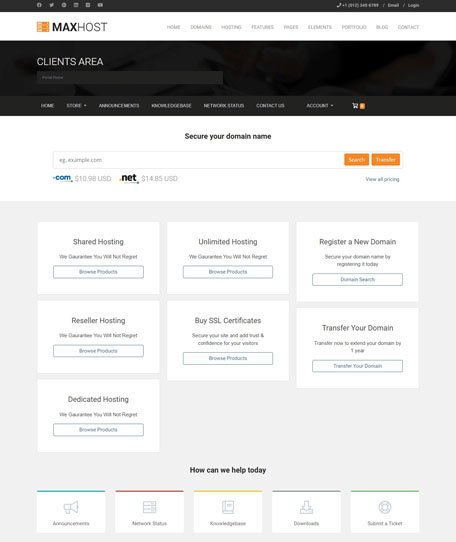 Maxhost WHMCS Demo
